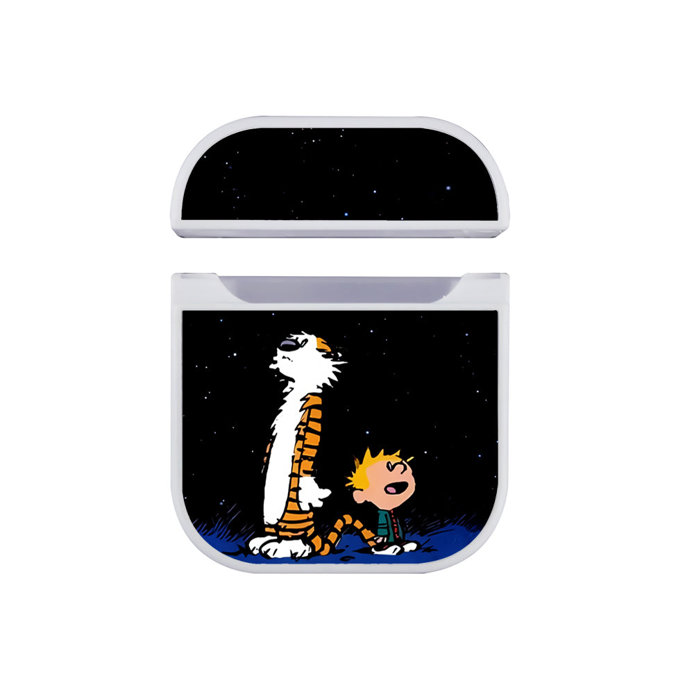 Calvin and Hobbes Looks at The Stars Hard Plastic Case Cover For Apple Airpods