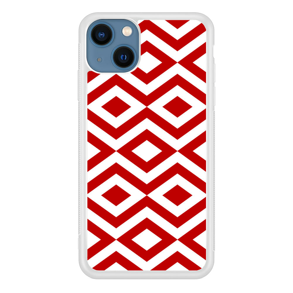 Chevron Diamond Square Maroon White iPhone 14 Plus Case