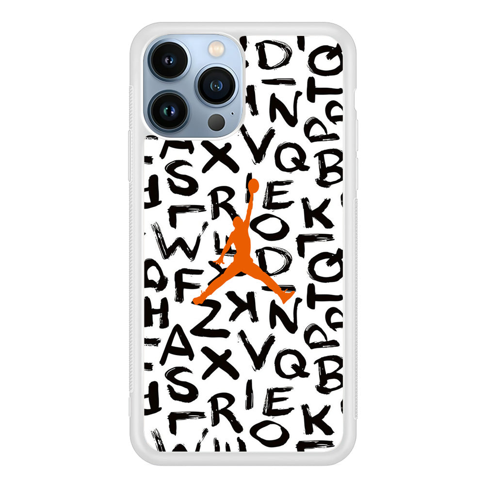 Jordan White Aphabet Orange Logo iPhone 14 Pro Case