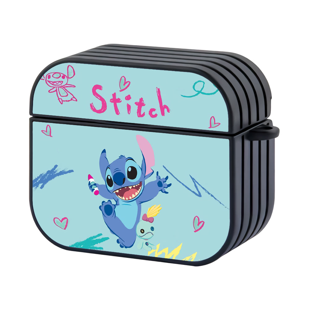 Stitch Draw Using Crayons Hard Plastic Case Cover For Apple Airpods 4 - Ezzystore