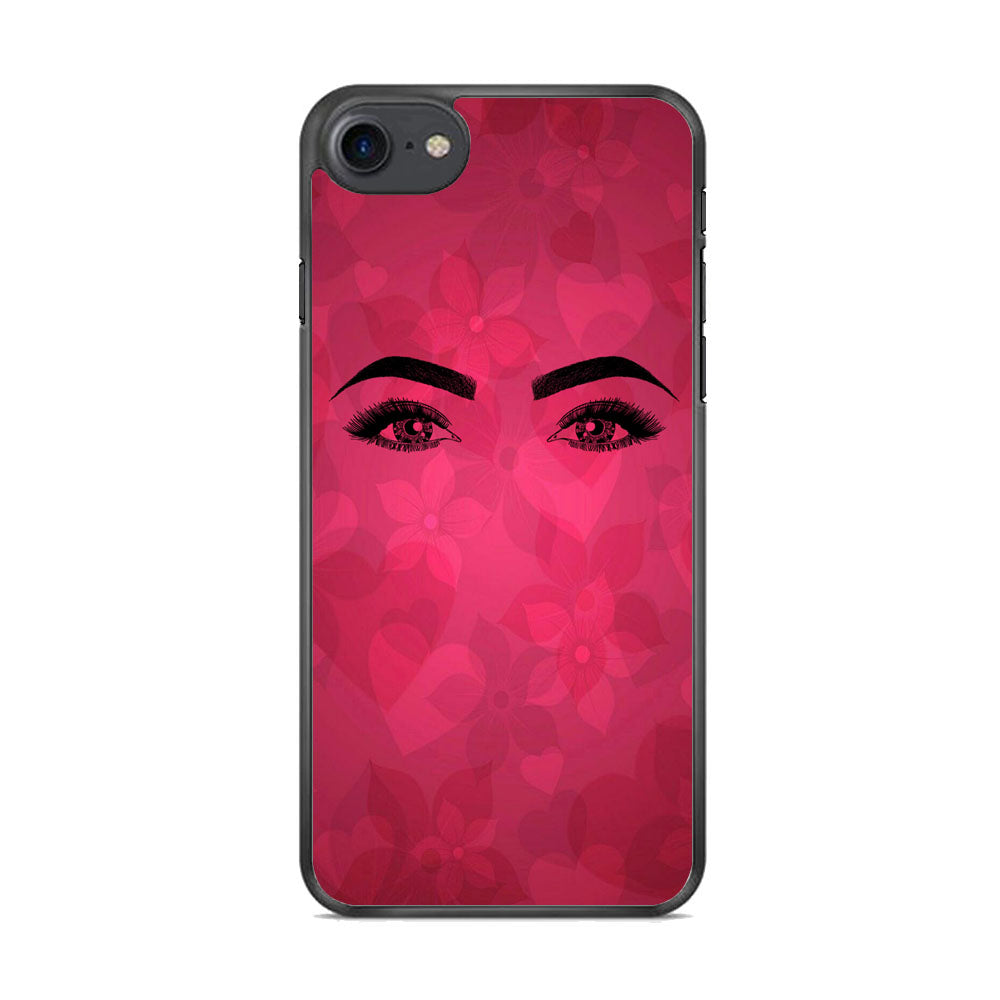 Woman Beauty Eye Brows Purple Flowers And Love iPhone 8 Case