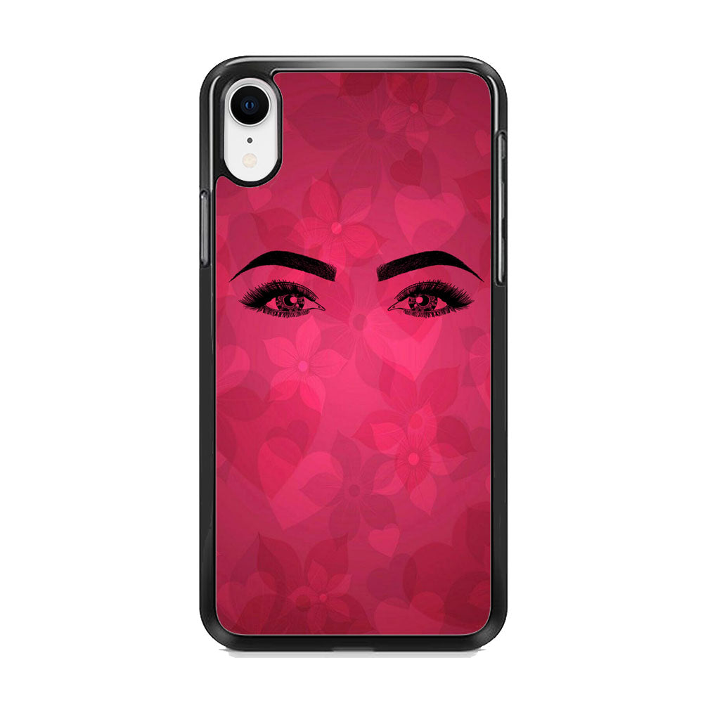 Woman Beauty Eye Brows Purple Flowers And Love iPhone XR Case