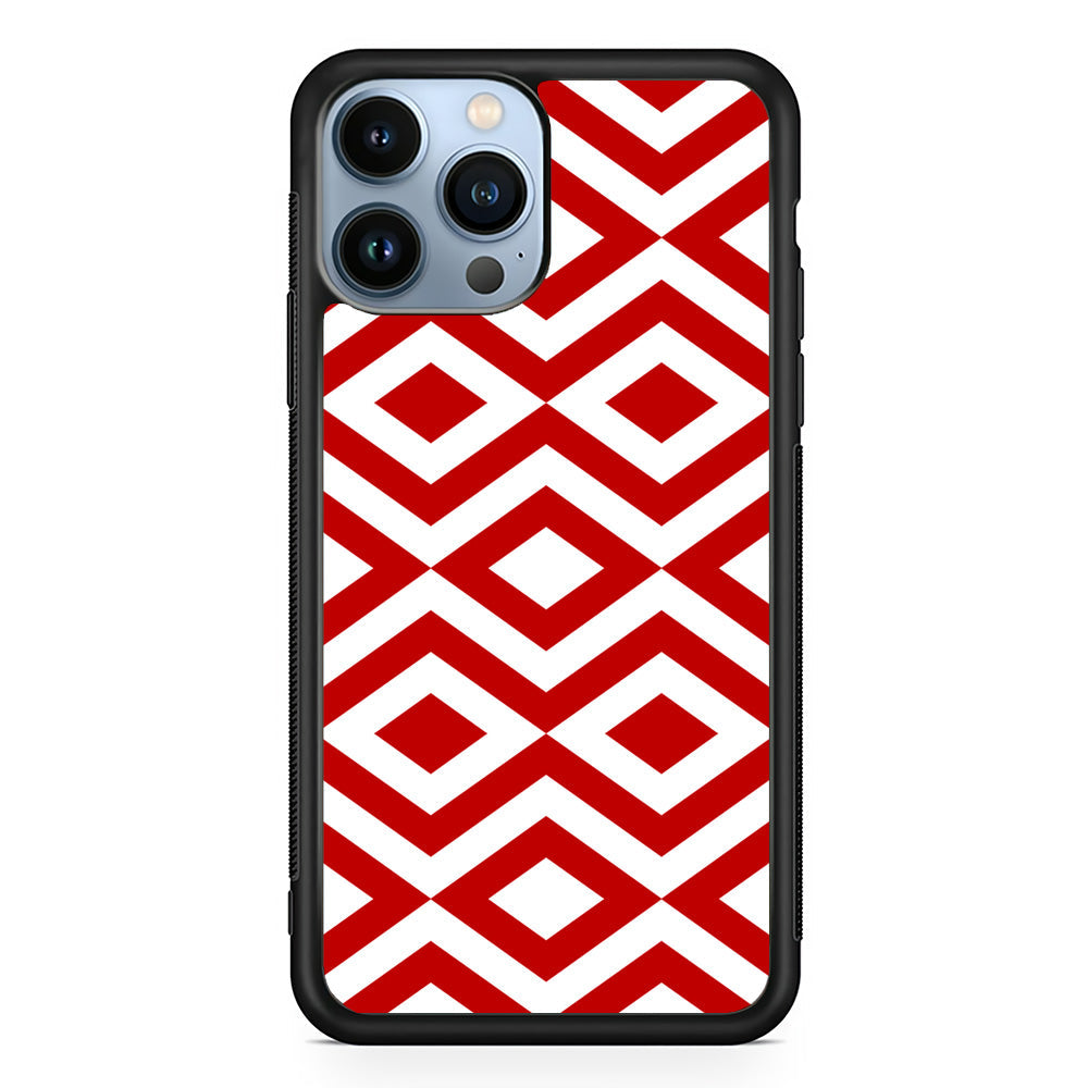 Chevron Diamond Square Maroon White iPhone 15 Pro Case