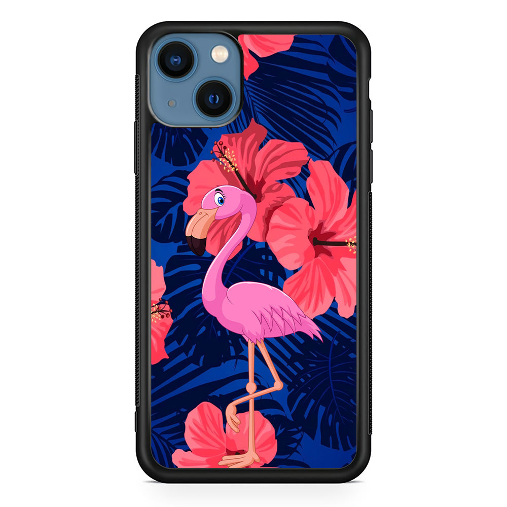 Flamingo Hibiscus Flowers iPhone 14 Plus Case