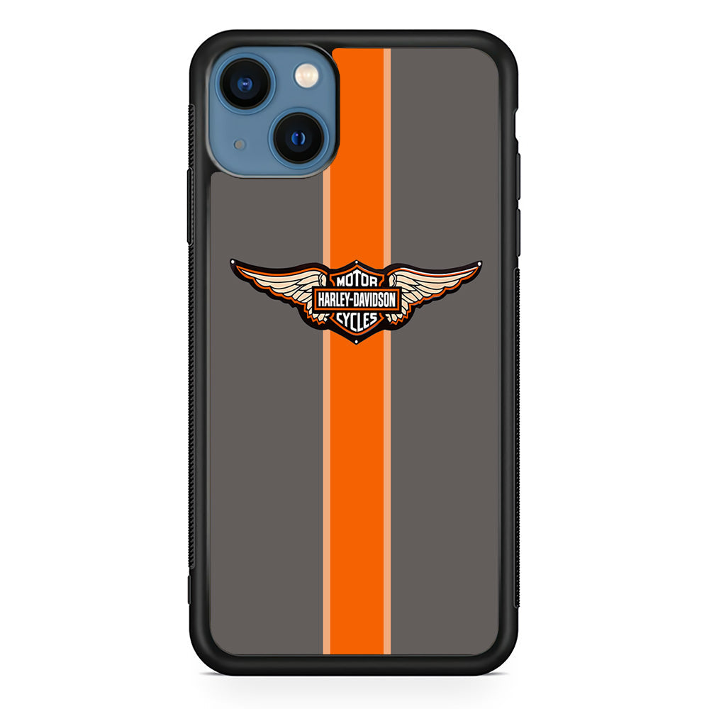 Harley Davidson Wings Logo Orange Grey Stripe Colour iPhone 14 Case