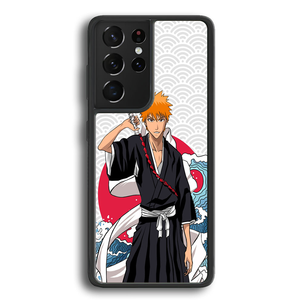 Ichigo Kurosaki Wave And Pattern Samsung Galaxy S24 Ultra Case - Ezzystore