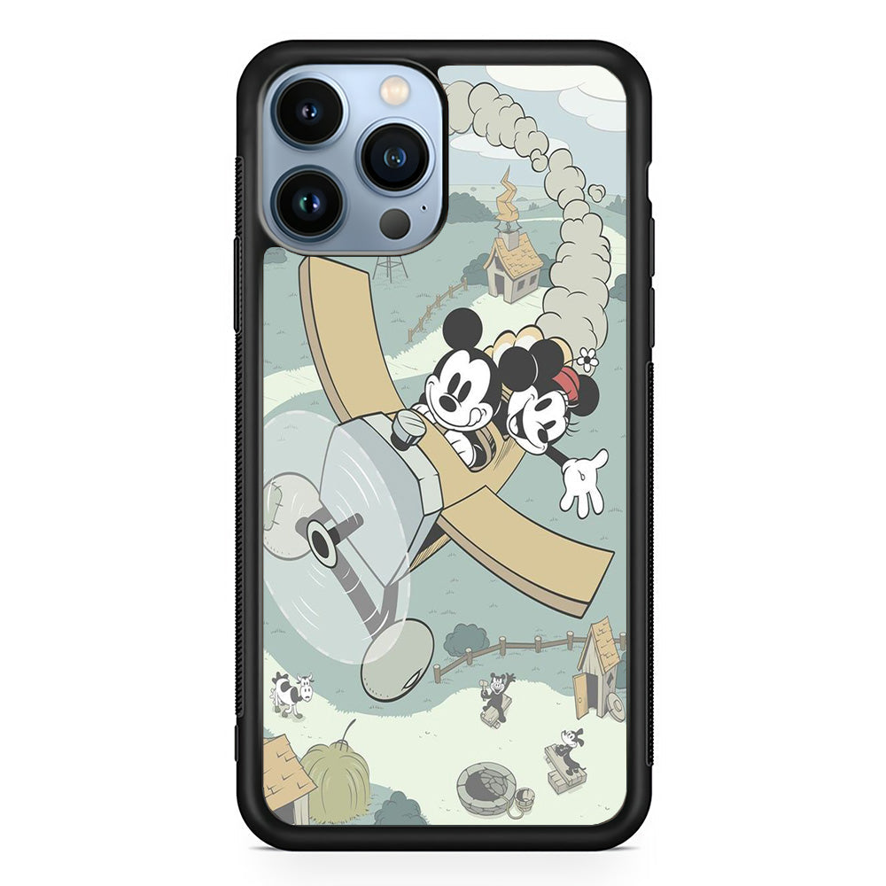 Mickey Mouse And Minnie fly With Air Craft iPhone 14 Pro Case