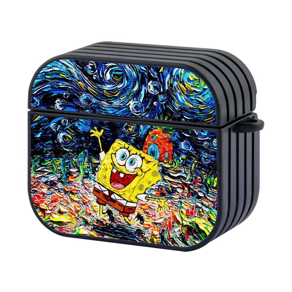 Spongebob Starry Night Painting Hard Plastic Case Cover For Apple Airpods 4 - Ezzystore