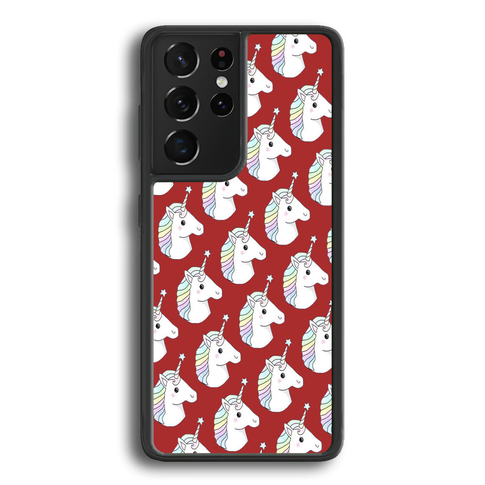 Unicorn Maroon Doodle Samsung Galaxy S23 Ultra Case - Ezzystore