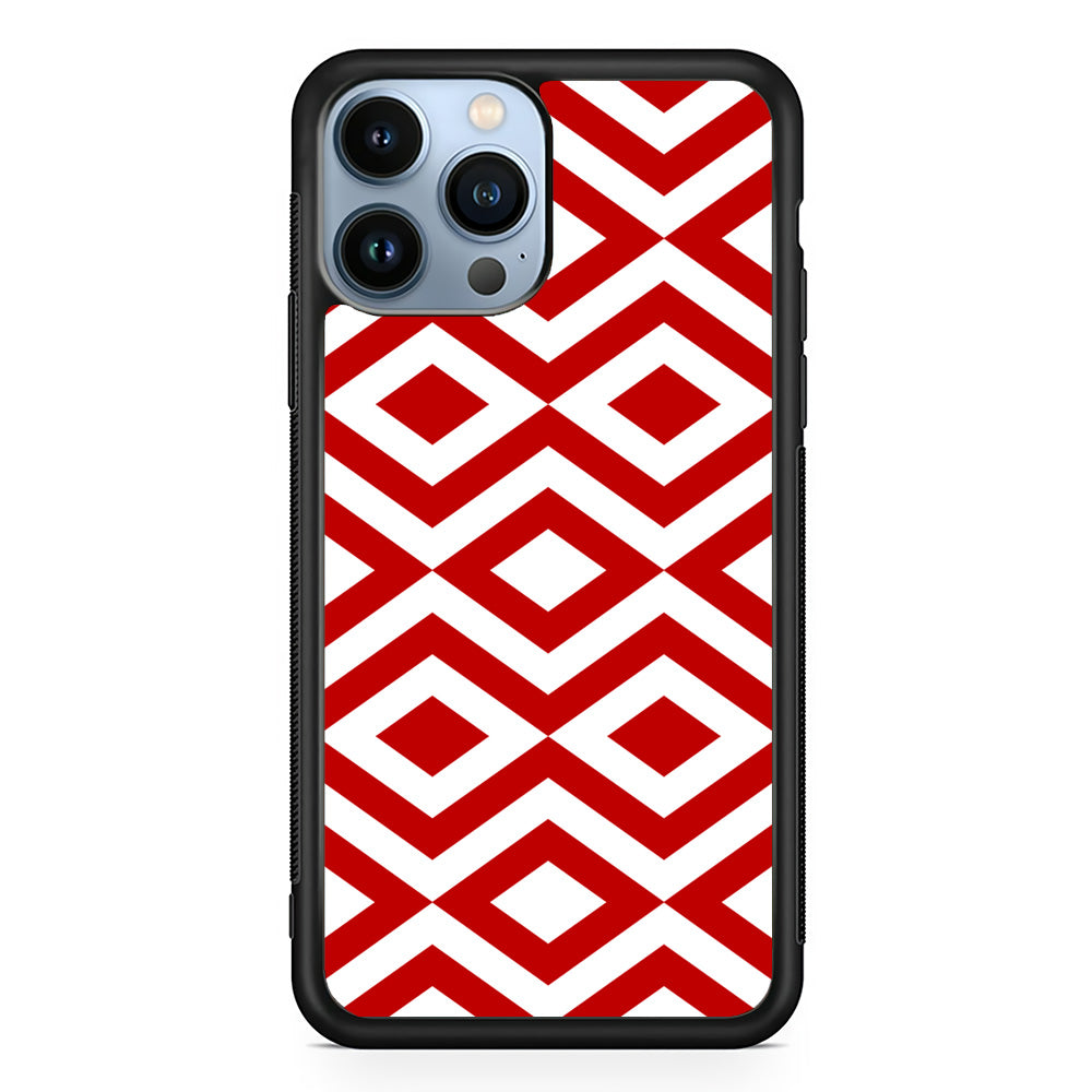 Chevron Diamond Square Maroon White iPhone 13 Pro Max Case