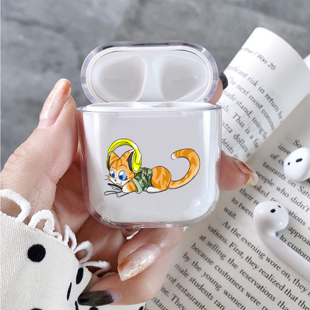 Cute Cat Enjoy The Music Protective Clear Case Cover For Apple Airpods