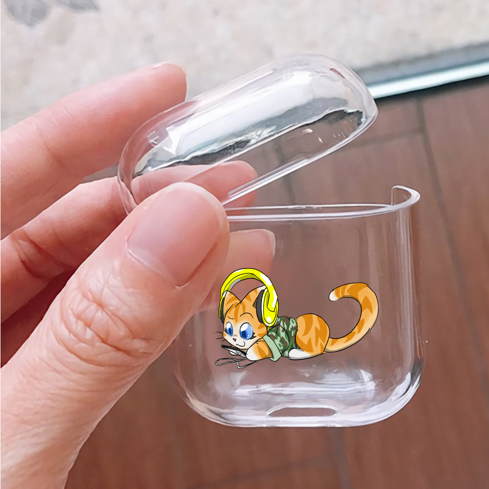 Cute Cat Enjoy The Music Protective Clear Case Cover For Apple Airpods