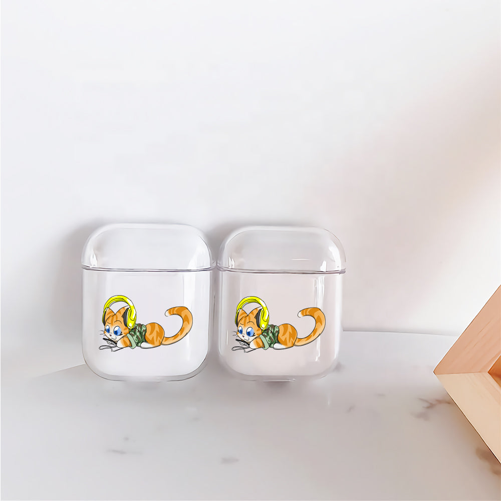 Cute Cat Enjoy The Music Protective Clear Case Cover For Apple Airpods