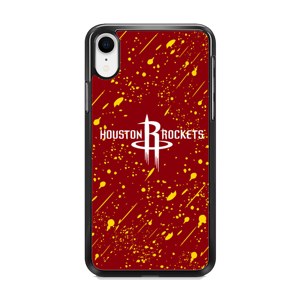 NBA Houston Rocket Logo Maroon Splash Yellow Paint iPhone XR Case