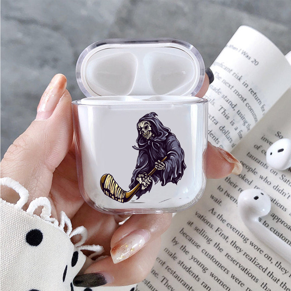 Skull Play Ice Hockey Protective Clear Case Cover For Apple Airpods