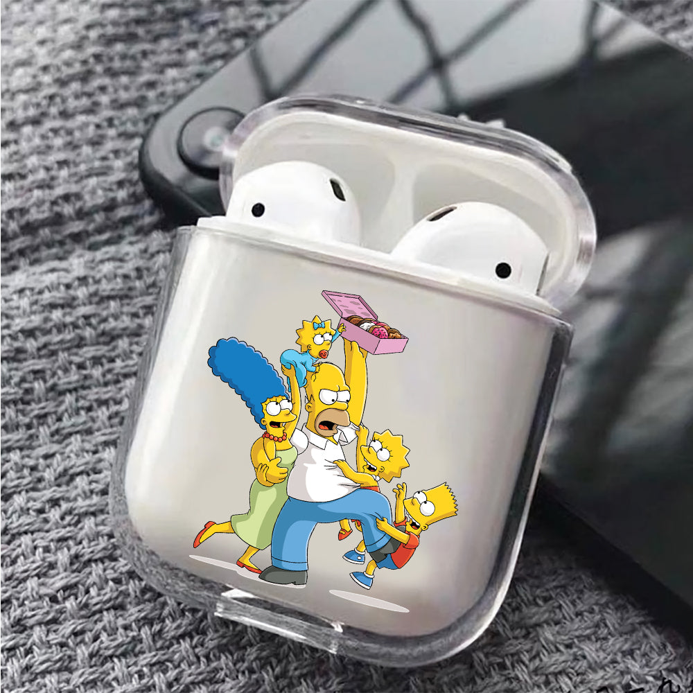 The Simpson Family Scramble for Donuts Protective Clear Case Cover For Apple Airpods