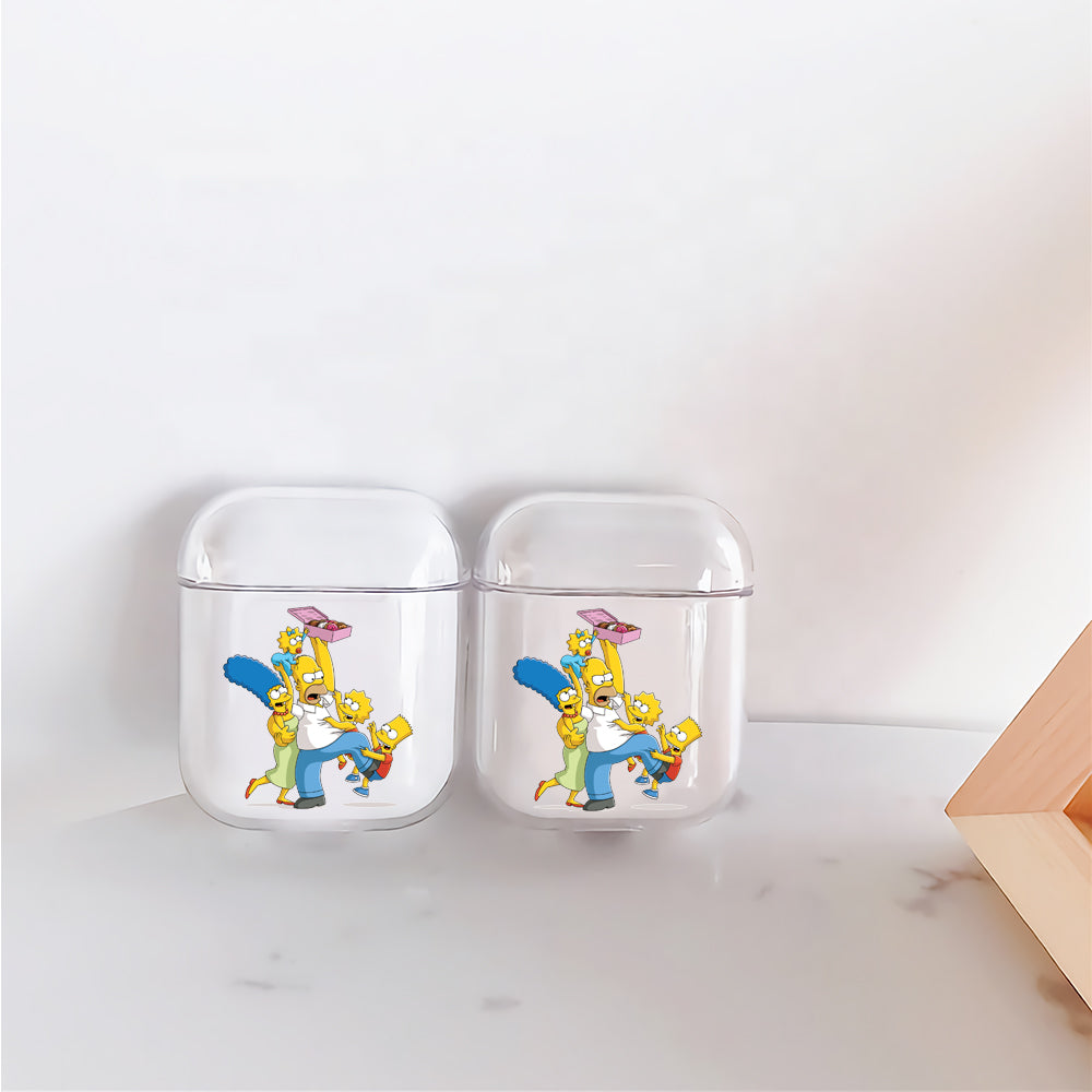 The Simpson Family Scramble for Donuts Protective Clear Case Cover For Apple Airpods