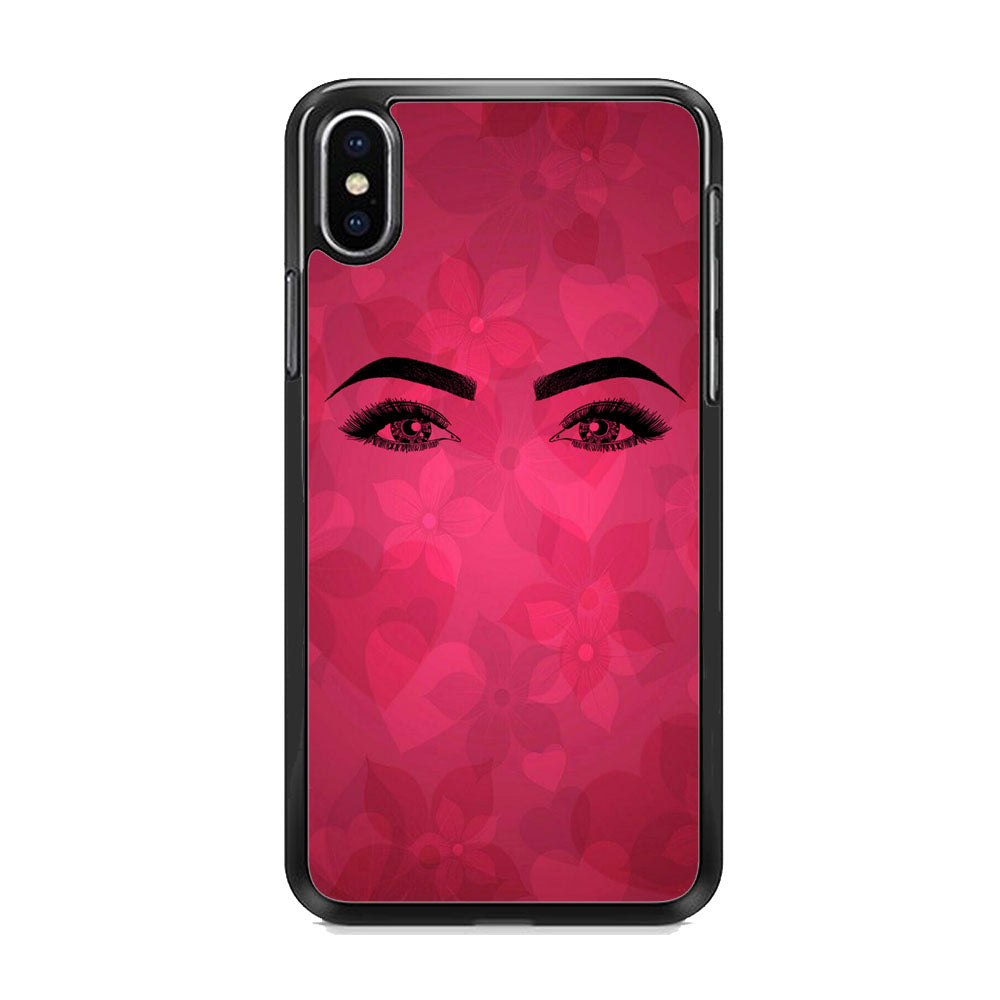 Woman Beauty Eye Brows Purple Flowers And Love iPhone X Case