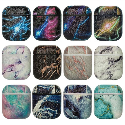 Marble And Light Line PU Leather Protective Case Cover For Apple Airpods